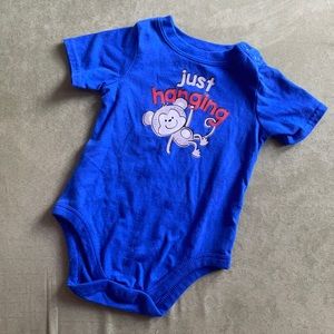 Never worn blue monkey unisex onesie 6-9M